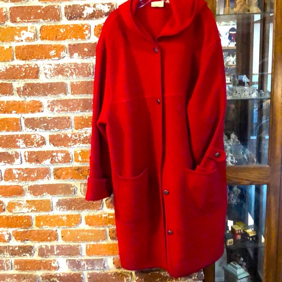 Wool Full Length Red Sweater Coat 